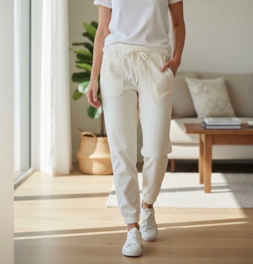Athleta Farallon Jogger Womens Medium Magnolia White Elastic Waist Sweat Pants